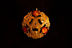 Viking Round brooch with amber - B08A